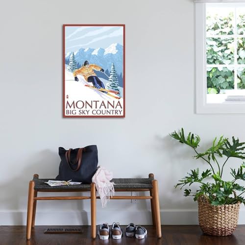 ARTCOM Wall Art Print Montana Big Sky Country Downhill Skier