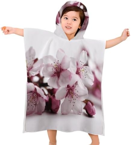 Peach Flower Printed Kids Hooded Beach Towel