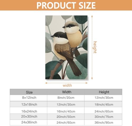 JKQUTZPUE Unframed Canvas Art Two Birds Facing Each Other