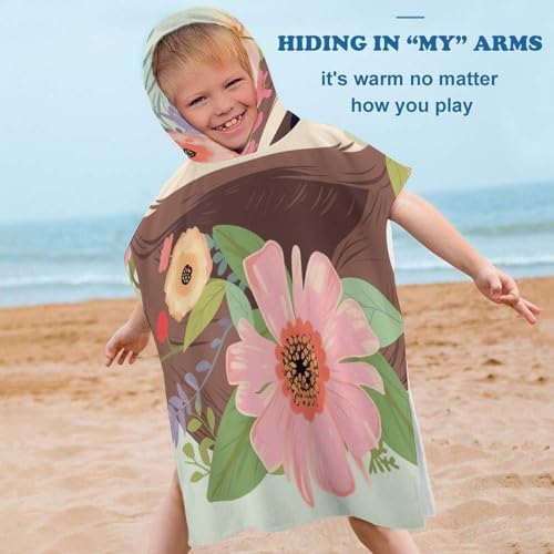 Kids Bath Towel with Sloth and Flowers Print