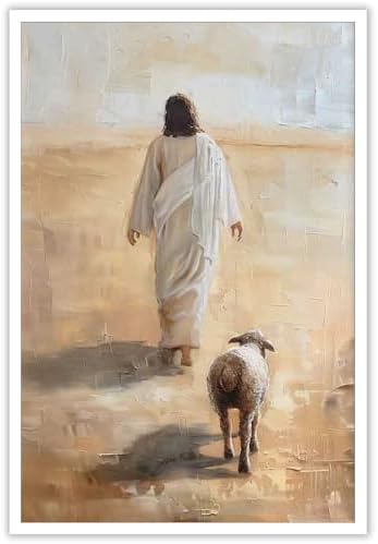 Jesus And The Lamb Poster 12x16in Unframed Wall Art