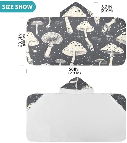 Mushrooms Black Kids Bath Towel 24x50 Hooded Towel for Children