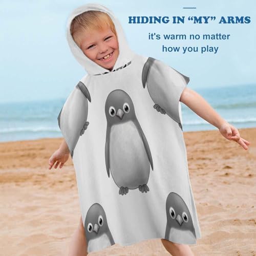 Kids Grey Penguin Print Hooded Bath Towel
