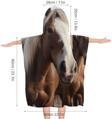 Kids Hooded Bath Towel with Horses Print