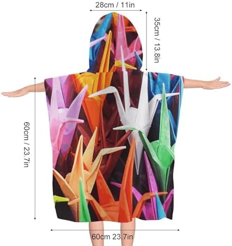 Kids Hooded Beach Towel with Origami Cranes Print