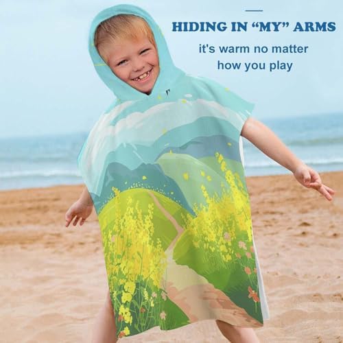 Kids Hooded Beach Towel with Flowers and Swallows Print