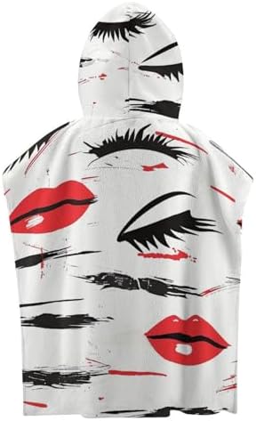 Kids Hooded Bath Towel with Lips and Eyelashes Print