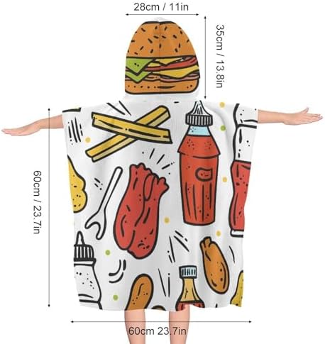 Kids Hooded Bath Towel with Doodle Fast Food Design