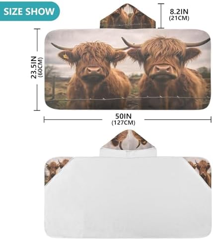 Kids Bath Towel Wrap - Scottish Cow Hooded Towel - Super Soft and Quick Dry