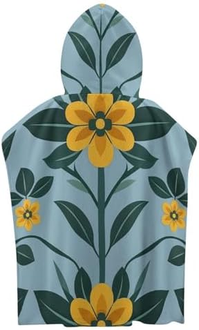 Kids Hooded Beach Towel with Repeating Flower Pattern