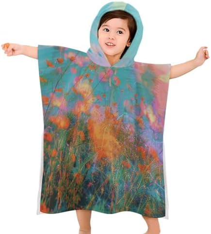 Kids Hooded Towel with Blurry Flowers Print