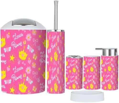 Pink Princess Kids Bathroom Accessories Set 6 Pcs