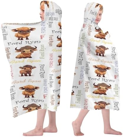 Personalized Buffalo Hooded Kids Bath Towel with Name