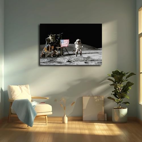 Apollo 11 Moon Landing Flag Saluting Poster Canvas