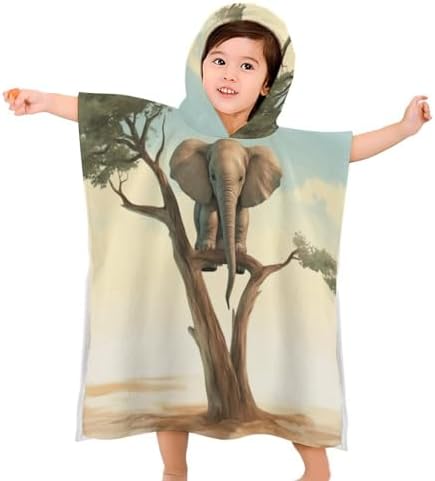 Kids Hooded Beach Towel with Elephant Print