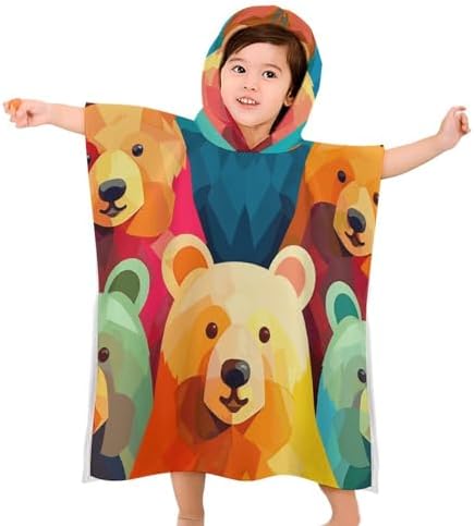 Colorful Bear Hooded Bath Towel for Kids
