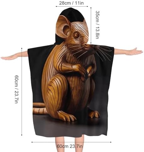 Wood Carving Mouse Kids Hooded Bath Towel