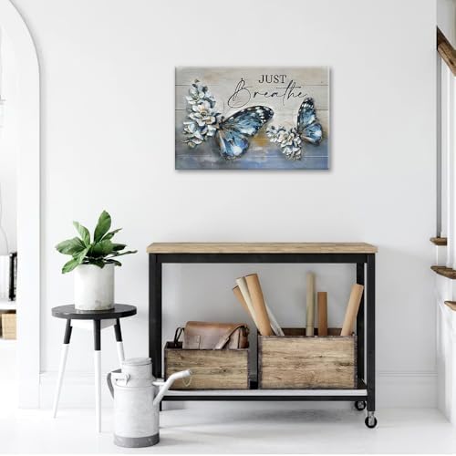 Farmhouse Blue Butterfly Wall Art Canvas Print