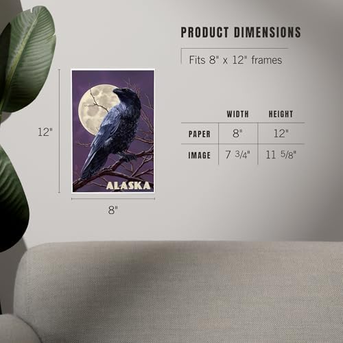 Lantern Press 8x12 Art Print Alaska Raven Moon Purple Sky