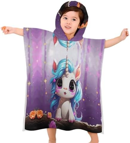 Kids Unicorn Print Hooded Beach Towel