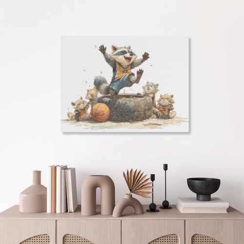 Raccoon Celebrating on Tire Wall Canvas Art