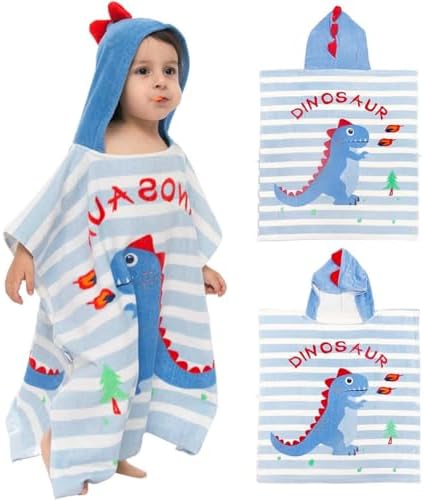 Kids Hooded Beach Towel Poncho with Animal Pattern