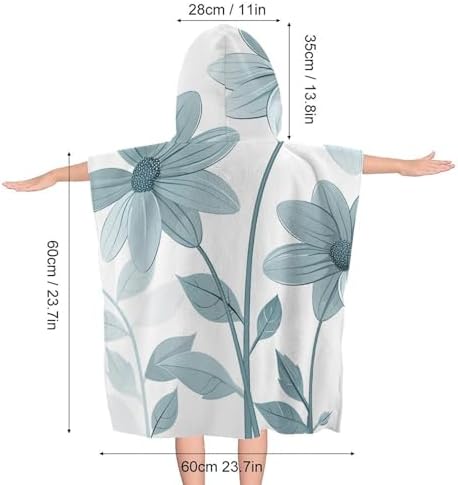 Kids Hooded Bath Towel with Blue Daisies