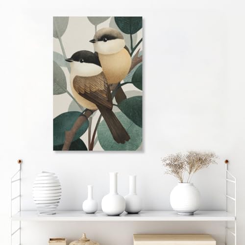JKQUTZPUE Unframed Canvas Art Two Birds Facing Each Other