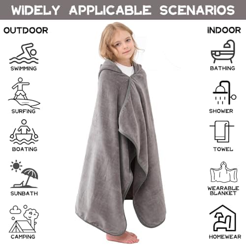 Hiturbo Kids Hooded Bath Towel - 50x30 inches Gray