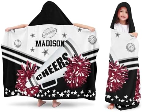 Personalized Kids Bath Towel with Hood and Cheer Quote Football Design