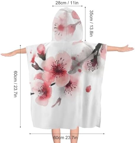 Kids Hooded Bath Towel with Cherry Florals Print