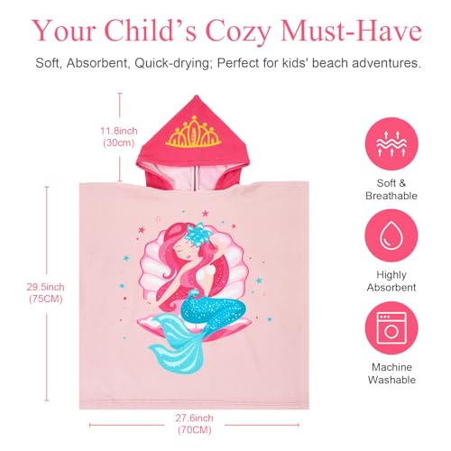 PINNKKU Mermaid Hooded Towel for Kids