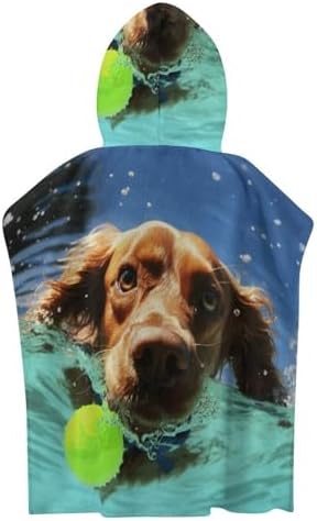 Kids Hooded Bath Towel with Funny Swimming Dog Print