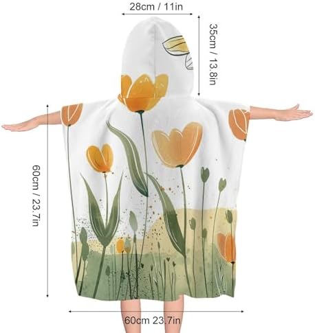 Kids Hooded Beach Towel with Tulips Design
