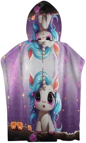 Kids Unicorn Print Hooded Beach Towel