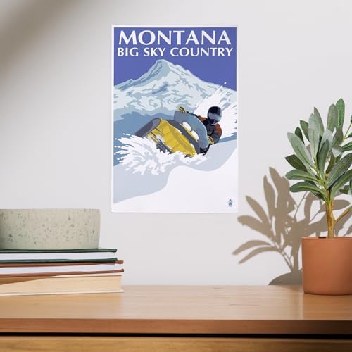 Lantern Press 8x12 Art Print Montana Big Sky Snowmobile Scene