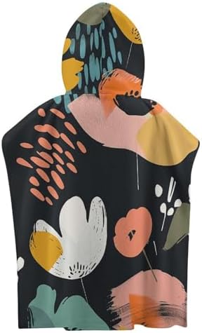 Kids Hooded Beach Towel with Abstract Flowers Print