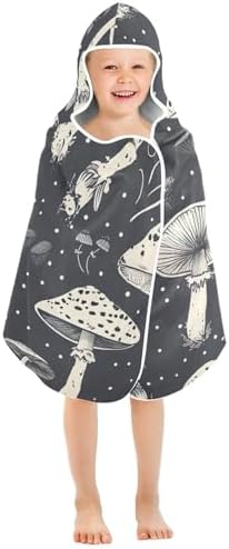 Mushrooms Black Kids Bath Towel 24x50 Hooded Towel for Children