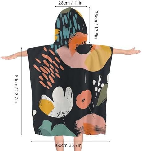 Kids Hooded Beach Towel with Abstract Flowers Print