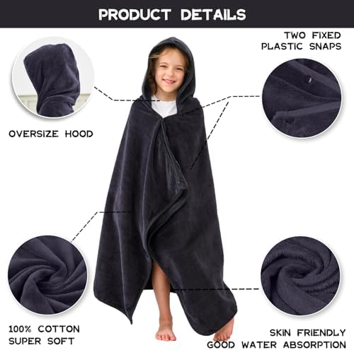 Hiturbo Kids Hooded Bath Towel - Black