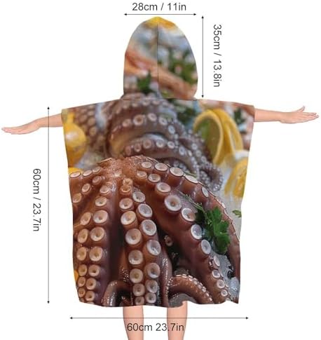 Kids Hooded Bath Towel with Seafood Print
