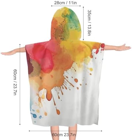 Kids Hooded Bath Towel with Watercolor Design
