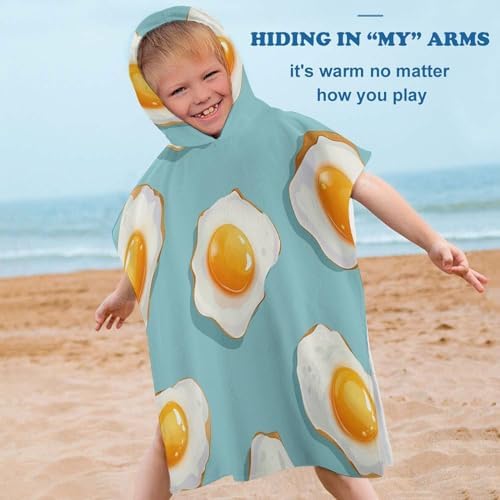 Kids Hooded Beach Towel with Blue Fried Egg Print