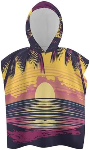 Kids Bath Towel with Sunset Design Hooded Beach Towel for Boys Girls