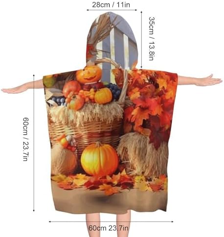 Kids Hooded Bath Towel with Autumn Thanksgiving Print