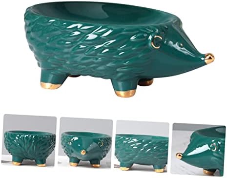 Ceramic Hedgehog Soap Holder Cute Green Bathroom Storage Rack