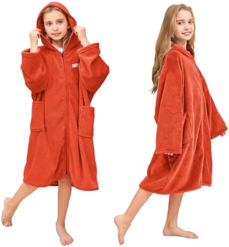 Hiturbo Kids Bath Towel Hoodie Warm Fleece Changing Towel