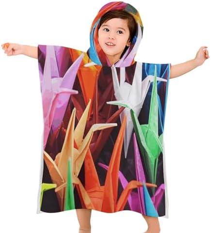 Kids Hooded Beach Towel with Origami Cranes Print