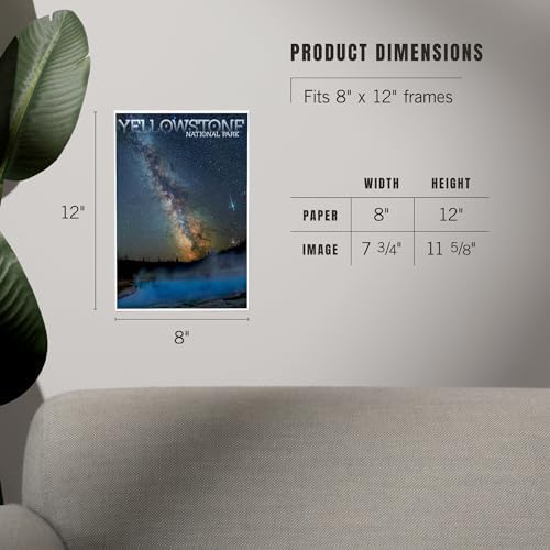 Lantern Press 8x12 Art Print Yellowstone Night Sky Old Faithful