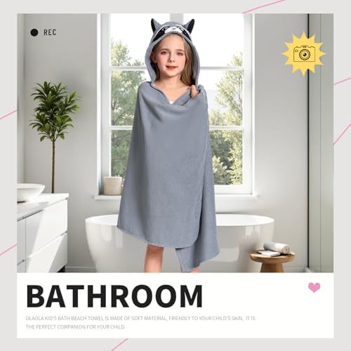 OLAOLA Raccoon Hooded Beach Towel for Kids 3-12 Years